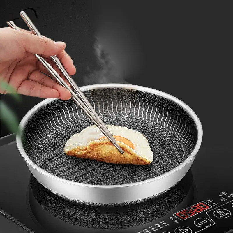 Tri-Ply Stainless Steel Frying Pan 316 Stainless Steel Wok Pan Double-sided Honeycomb Skillet