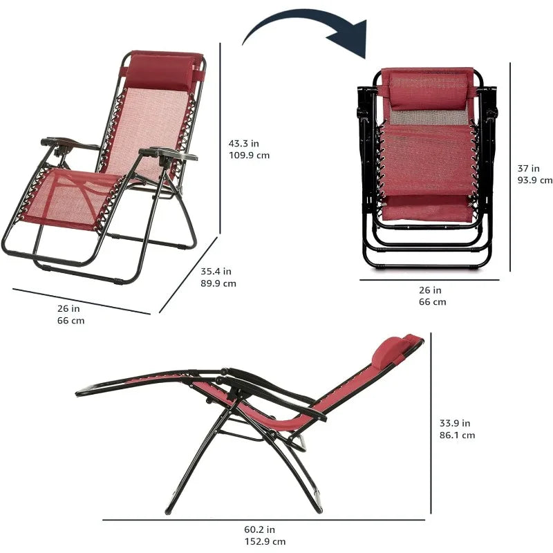 Folding Reclining 3-Piece Lounge Chair Set with Side Table