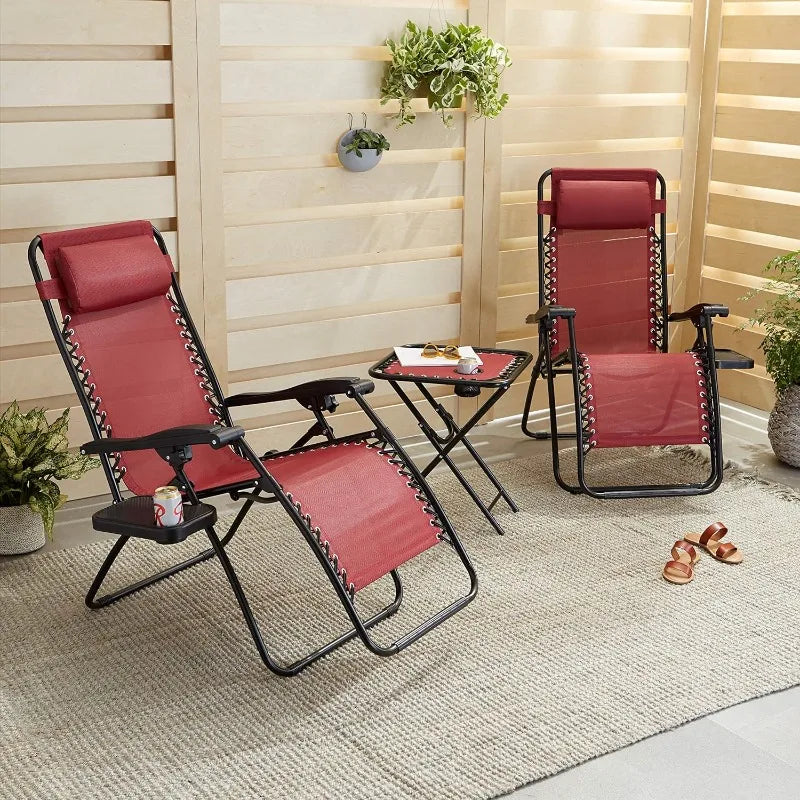 Folding Reclining 3-Piece Lounge Chair Set with Side Table