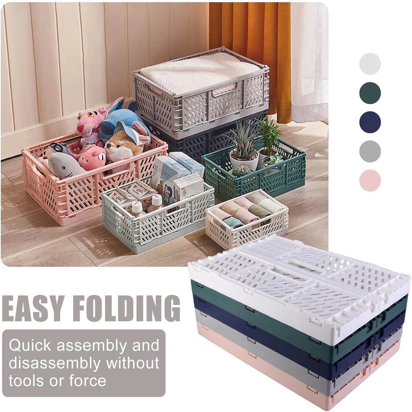 Plastic foldable storage basket