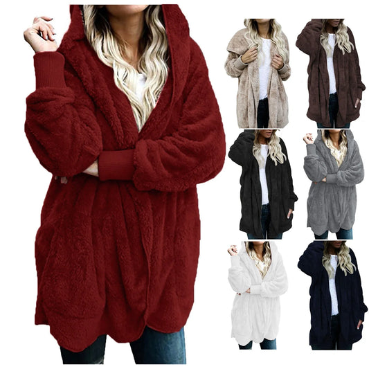 Warm Outwear Cardigan Velvet Hooded