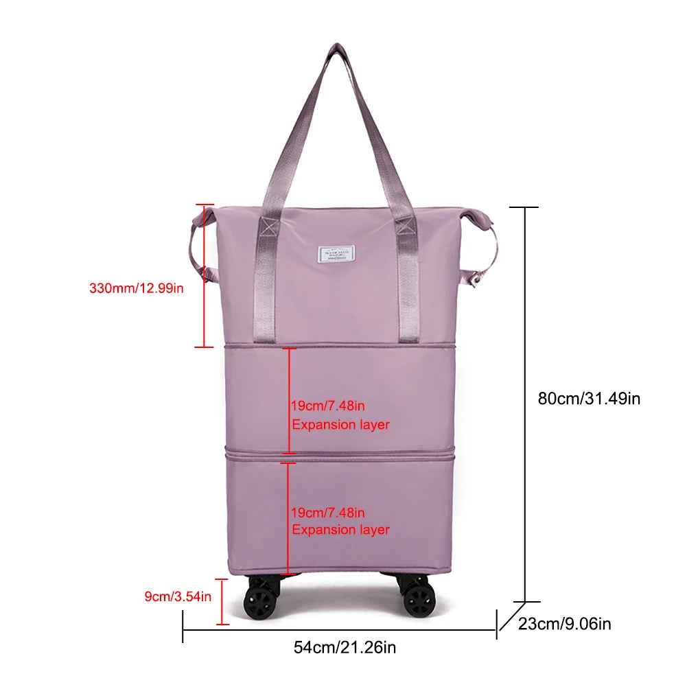 Folding Luggage Bags Expandable Rolling Duffle Pack with Wheels Dry-Wet Separation