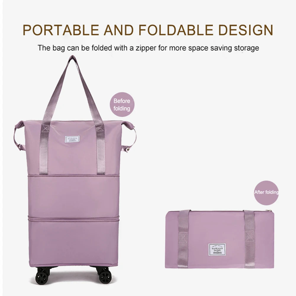 Folding Luggage Bags Expandable Rolling Duffle Pack with Wheels Dry-Wet Separation