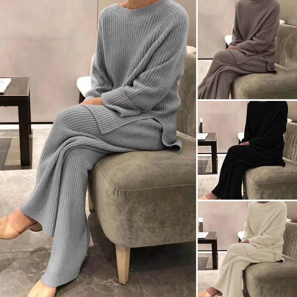 Women Elegant Sweater Suit Knitted Two Pieces Set