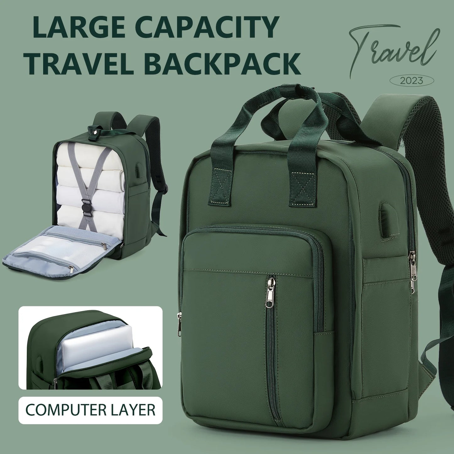 Travel Waterproof Lightweight Large-Capacity USB Charging Laptop Backpack