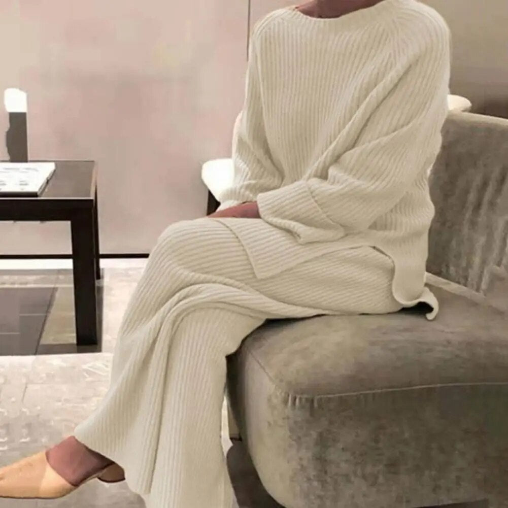 Women Elegant Sweater Suit Knitted Two Pieces Set