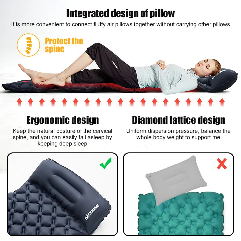 Outdoor Inflatable Mattress with Pillows, Built-in Inflator