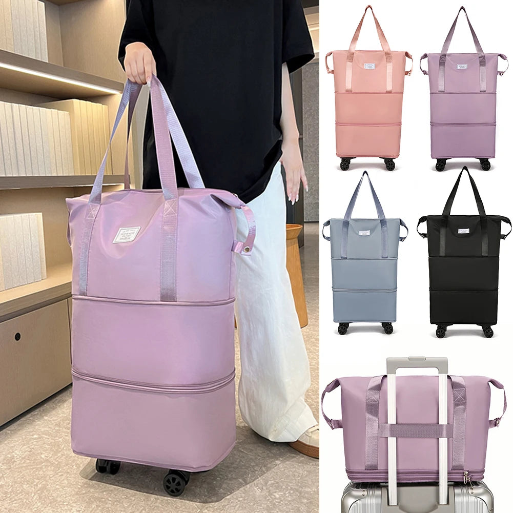 Folding Luggage Bags Expandable Rolling Duffle Pack with Wheels Dry-Wet Separation